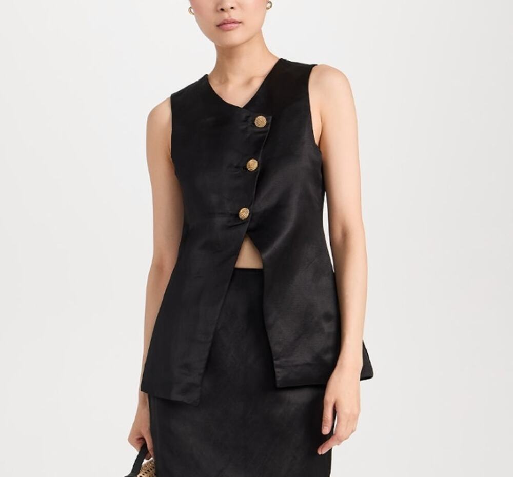 POSSE Gigi Gilet Black Linen Blend Vest Size S